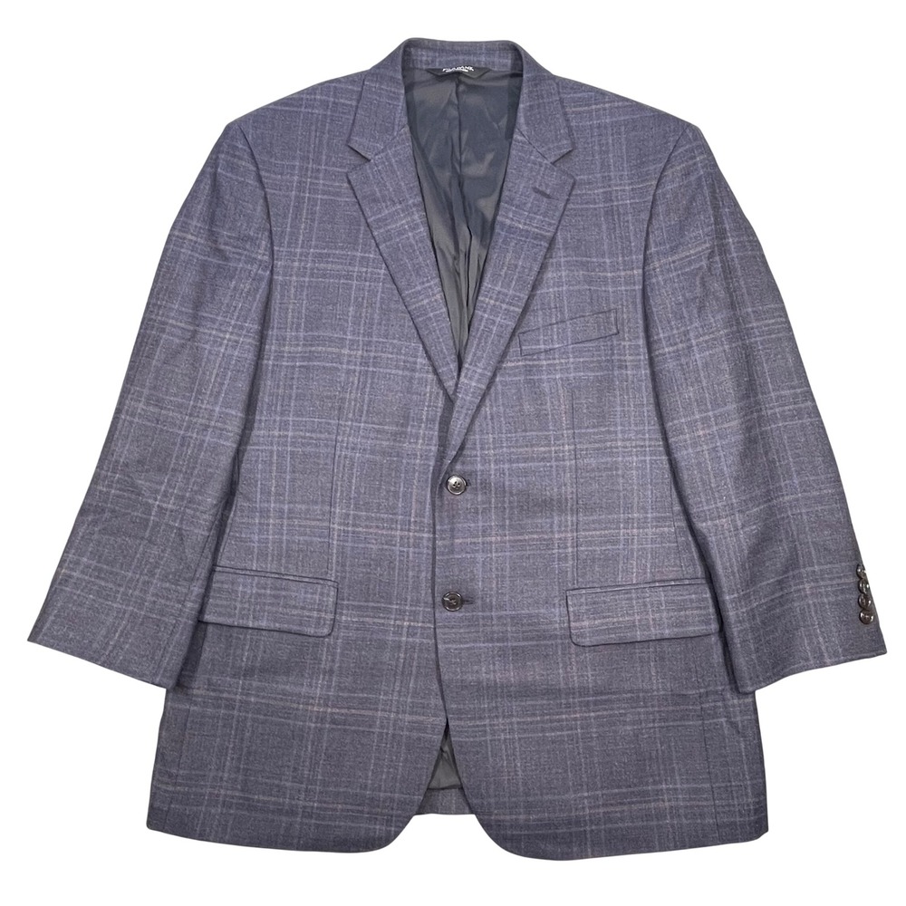 Jos. A. Bank Blue Plaid Traveler Wool Tailored Fit Blazer Mens 43 Regular